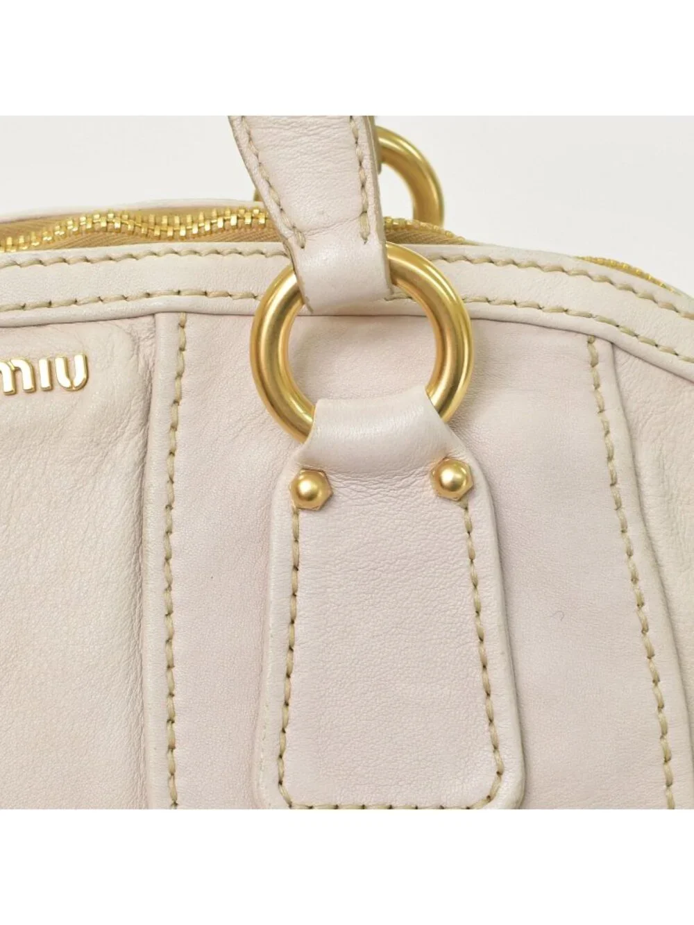 Miu Miu Vintage Handbag Beige Brown Leather Gold
